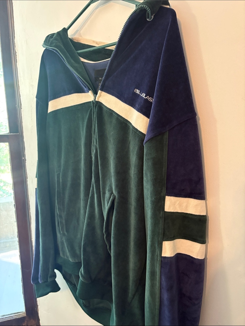 Billblass Green, Navy & Cream Velour Zip Jacket Hoodie - Picture 6 of 9
